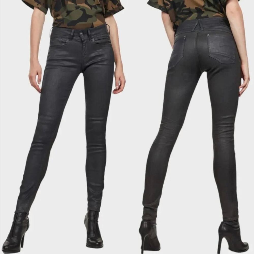 G-Star RAW Lynn D-Mid Super Skinny Coated Moto Pants 28/32 Edgy Streetwear NWOT